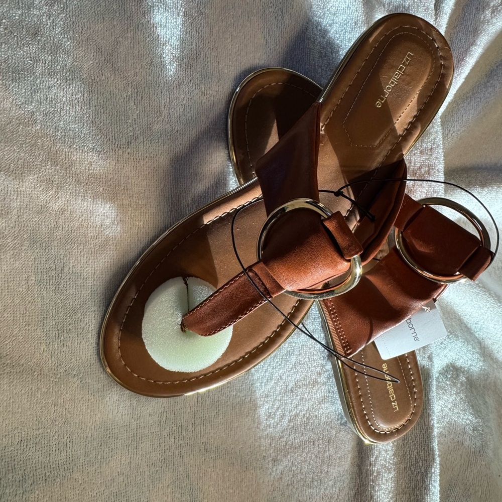 Liz Claiborne Brown Sandals with Gold Rings